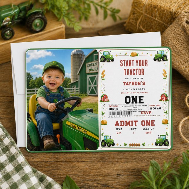 Rustikaler grüner Traktor Bauernhof 1. Geburtstag Einladung (Rustic Green Tractor Farm 1st birthday Invitation
)