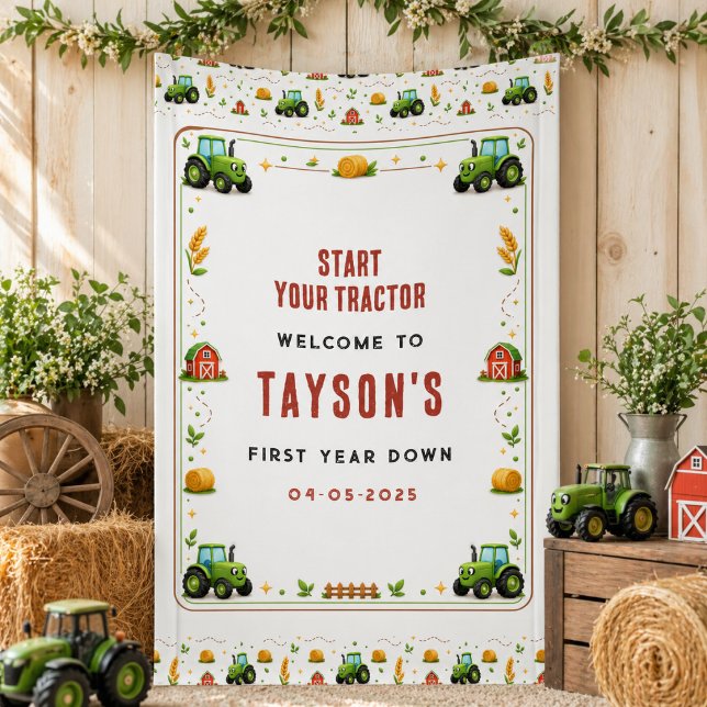 Rustikaler grüner Traktor Bauernhof erstes Jahr Do Banner (Rustic Green Tractor Farm First Year Down One Banner
)
