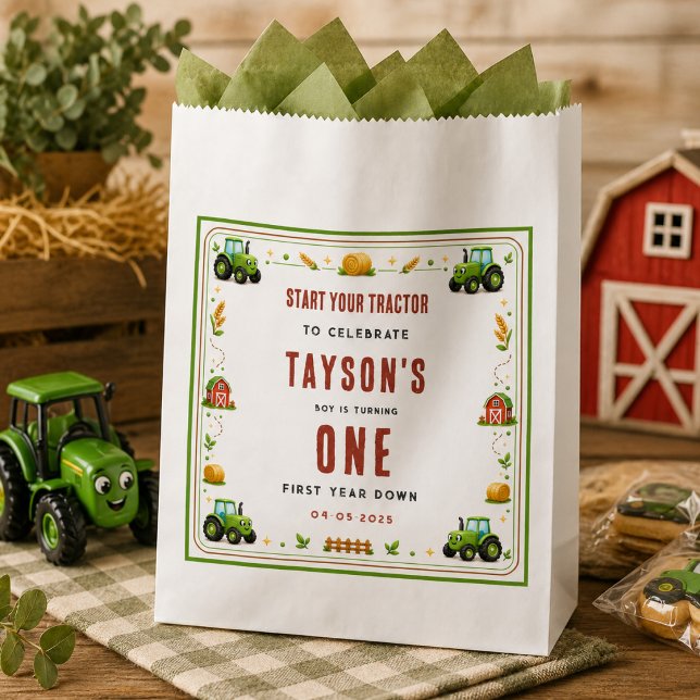 Rustikaler grüner Traktor Erstes Jahr Down Farm Th Geschenktütchen (Rustic Green Tractor First Year Down Farm Theme Favor Bag
)