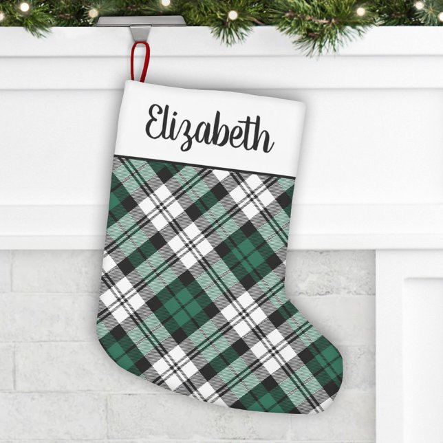 Rustikaler grüner und schwarzer Tartan Kariert Per Kleiner Weihnachtsstrumpf (Von Creator hochgeladen)