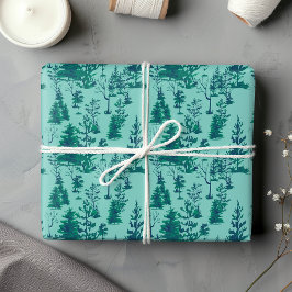 Rustikaler Grüner Winterwald Wasserfarbe Geschenkpapier Set
