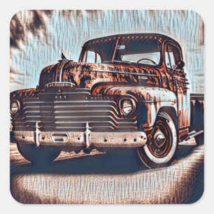 Rustikaler Grunge Truck - Eine Vintage Schönheit Quadratischer Aufkleber
