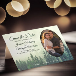 Rustikaler Grünwald mit Oval Foto Hochzeit Save The Date