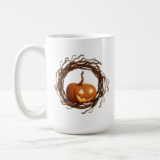 Rustikaler Halloween-Kürbis-Zweig-Kranzrahmen Kaffeetasse