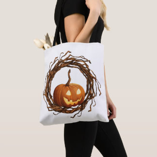 Rustikaler Halloween-Kürbis-Zweigkranzrahmen