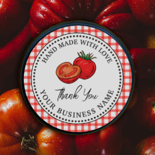 Rustikaler hausgemachte Tomate Sauce Roter Karo Runder Aufkleber