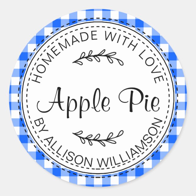 Rustikaler, hausgemachter Apple Pie Bright Blue Ka Runder Aufkleber (Vorderseite)