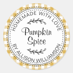 Rustikaler hausgemachter Kürbis-Gewürz-Gelber Karo Runder Aufkleber