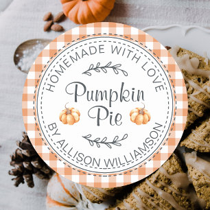 Rustikaler, hausgemachter Pumpkin Pie Orange Karo Runder Aufkleber