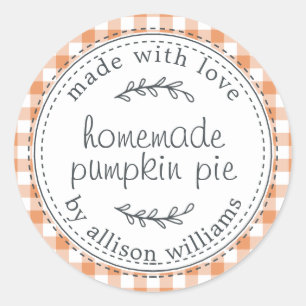 Rustikaler, hausgemachter Pumpkin Pie Orange Karo Runder Aufkleber