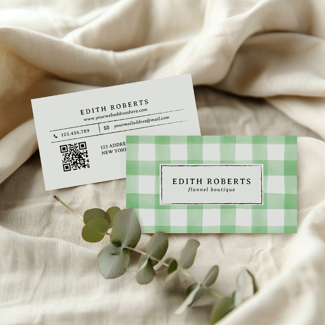 Rustikaler, hellgrüner Wasserfarben Buffalo Karier Visitenkarte (Von Creator hochgeladen)