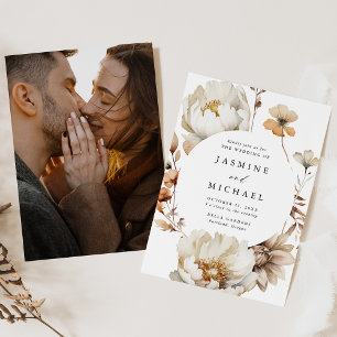 Rustikaler Herbst-Blumen-Kreisrahmen-Foto-Hochzeit Einladung