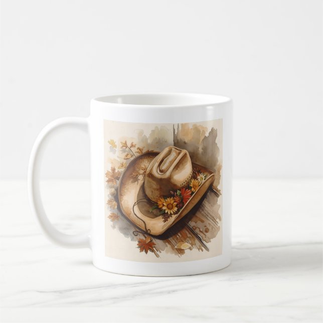 Rustikaler Herbst-Cowboyhut mit Blumen Kaffeetasse (Links)