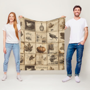 Rustikaler Herbst-Ephemerenkollage   Warm Earthy ( Fleecedecke