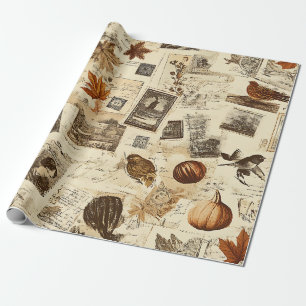 Rustikaler Herbst-Ephemerenkollage   Warm Earthy Geschenkpapier