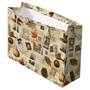 Rustikaler Herbst-Ephemerenkollage Warm Earthy Große Geschenktüte