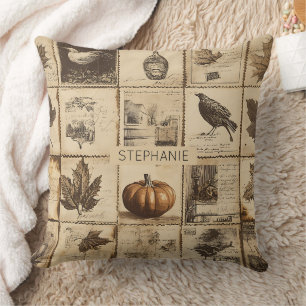 Rustikaler Herbst-Ephemerenkollage Warm Earthy ( Kissen