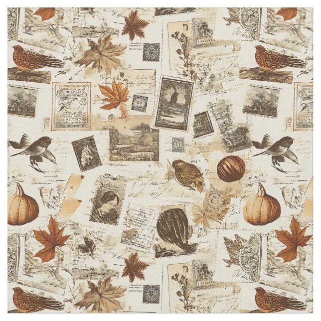 Rustikaler Herbst-Ephemerenkollage | Warm Earthy Stoff (Nahaufnahme)