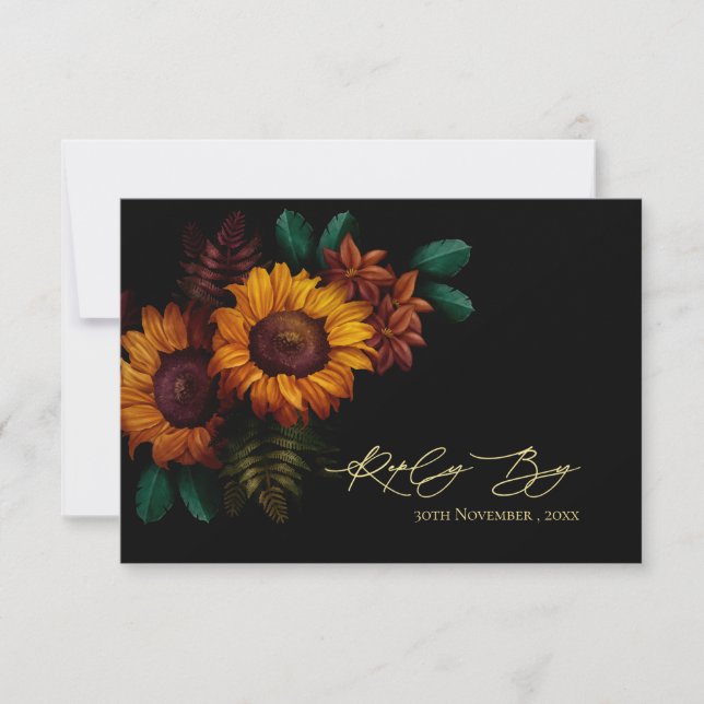 Rustikaler Herbst Florals Sonnenblume Hochzeit im  RSVP Karte (Vorderseite)