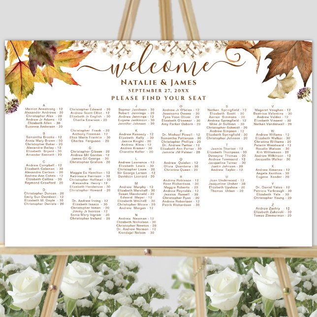 Rustikaler Herbst Hochzeit Alphabetische Sitzplätz Poster (Von Creator hochgeladen)