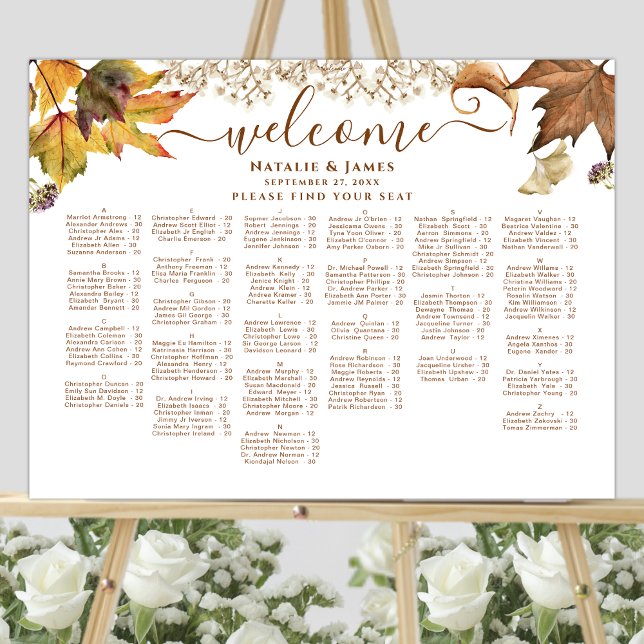 Rustikaler Herbst Hochzeit Alphabetische Sitzplätz Poster (Von Creator hochgeladen)
