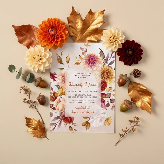 Rustikaler Herbst in Liebe Herbst-Blumen-Braut-Par Einladung (Rustic Fall in Love Fall Floral Bridal Shower Invitation)