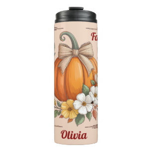 Rustikaler Herbst-Kürbis-Jutebogen Wildblumen Herb Thermosbecher