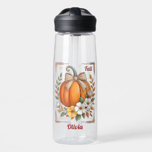 Rustikaler Herbst-Kürbis-Jutebogen Wildblumen Herb Trinkflasche