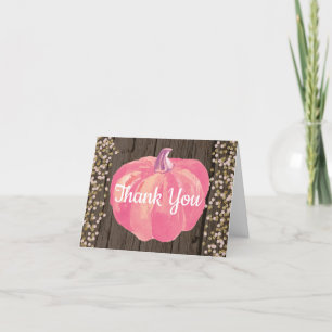 Rustikaler Herbst-Kürbis Rosa Gold Glitter Dankeskarte