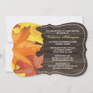 Rustikaler Herbst lässt Wood Baby Dusche Einladung