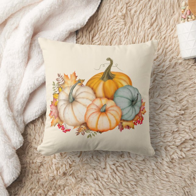 Rustikaler Herbst Orange Blue Pumpkins Kissen (Decke)