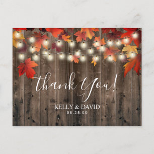Rustikaler Herbst verlässt Hochzeit im Herbst Dank Postkarte