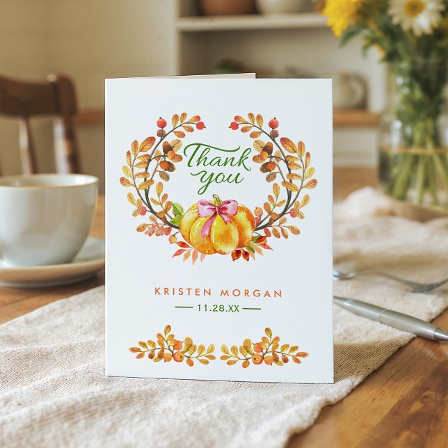 Rustikaler Herbst verlässt Wreath Pumpkin Vielen D Dankeskarte (Von Creator hochgeladen)