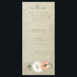 Rustikaler Herbst Weißer Herbst, Orange Pumpkins H Menükarte<br><div class="desc">Diese einfach zu personalisierenden Menükarten sind perfekt für Ihre Herbst- oder Herbsthochzeit mit einem rustikalen und dennoch eleganten Stil. Sie sind in sanften Herbsttönen mit sanften Aquarelltönen gehalten und zeigen Kürbisse und Gourds in orangefarbenem, weichem Elfenbeinweiß und hellgrünem Set vor bräunlichem Hintergrund. Müssen Sie zusätzliche Informationen oder den Text auf...</div>