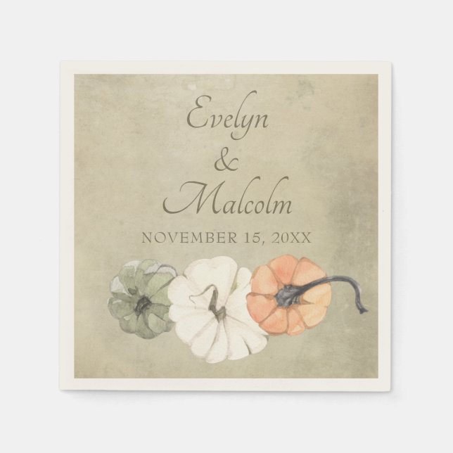 Rustikaler Herbst Weißer Herbst, Orange Pumpkins H Serviette (Vorderseite)