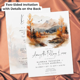 Rustikaler Herbstberg zwischen Blättern Hochzeit Z Einladung