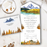 Rustikaler Herbstfall Bergwald Hochzeit See All In One Einladung<br><div class="desc">Erleben Sie Ihren Aufenthalt mit dieser Waldhochzeit und laden Sie ein,  sich mit wunderschönen Kiefern und felsigen Bergen auf weißem Hintergrund mit abnehmbarer UAWG-Postkarte zu verwöhnen. Fügen Sie einfach Ihre Veranstaltungsdetails zu dieser einfach zu bedienenden Vorlage hinzu,  um sie zu einer einmaligen Einladung zu machen.</div>