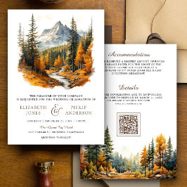 Rustikaler Herbstfall Bergwald QR-Code Hochzeit Einladung