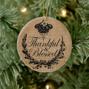 rustikaler Herbstherbst Erntedank dankbar gesegnet Keramik Ornament