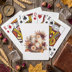 Rustikaler Herbstkerzen-Blumen-Tischschmuck Spielkarten