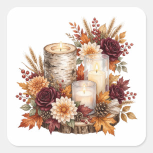 Rustikaler Herbstkerzen-Blumenmittelpunkt Quadratischer Aufkleber