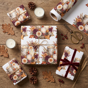 Rustikaler Herbstkerzen-Blumenstrauß Geschenkpapier