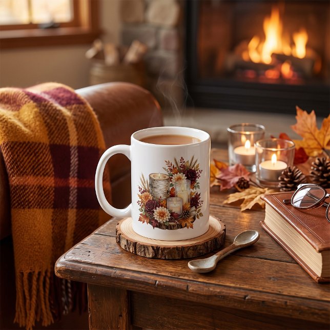 Rustikaler Herbstkerzen-Blumenstrauß Kaffeetasse (Von Creator hochgeladen)