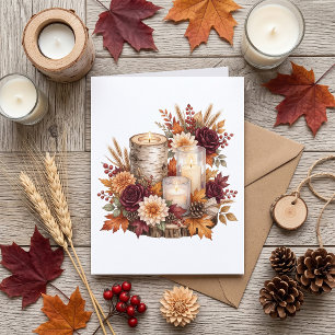 Rustikaler Herbstkerzen-Blumenstrauß Karte