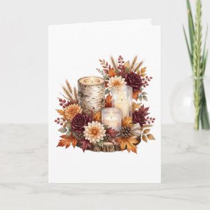 Rustikaler Herbstkerzen-Blumenstrauß Karte