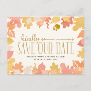 Rustikaler Herbstleaves Save the Date Ankündigungspostkarte