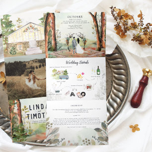 Rustikaler Herbstwald   Boho-Hochzeit Dreifach Gefaltete Einladung