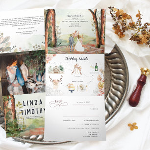 Rustikaler Herbstwald   Boho-Hochzeit Dreifach Gefaltete Einladung