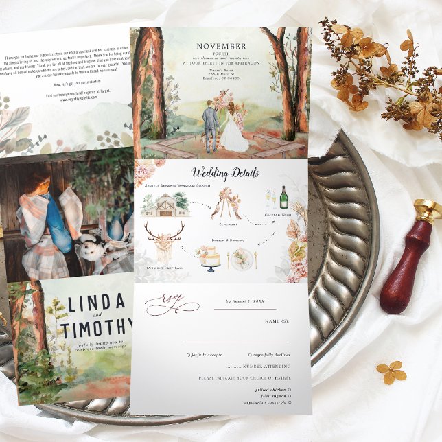 Rustikaler Herbstwald | Boho Wedding Dreifach Gefaltete Einladung (Von Creator hochgeladen)
