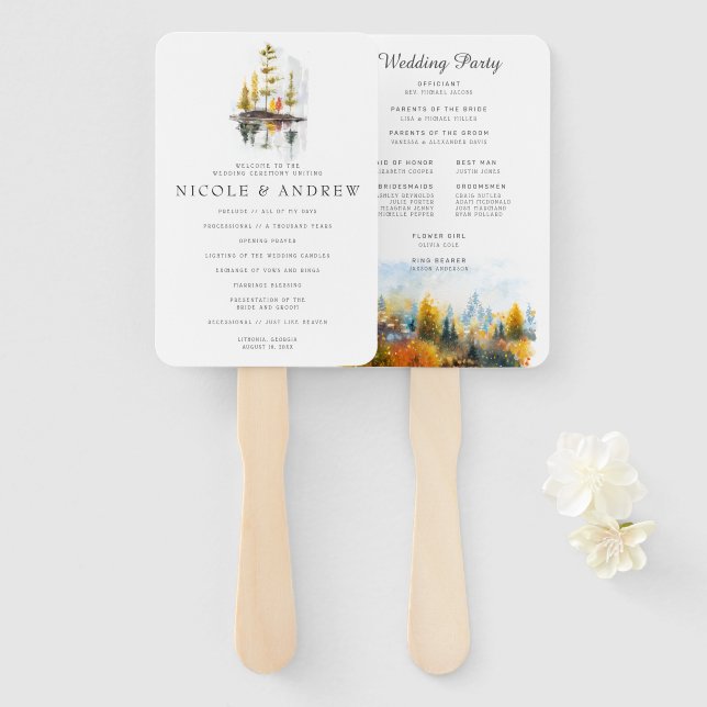 Rustikaler Herbstwald | Hochzeitsprogramm-Handfäch Fächer (Vorne und Hinten)